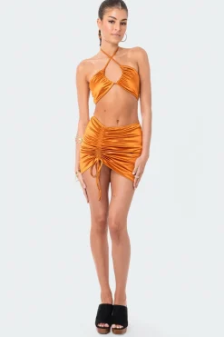 Kendra Satin Drawstring Mini Skirt