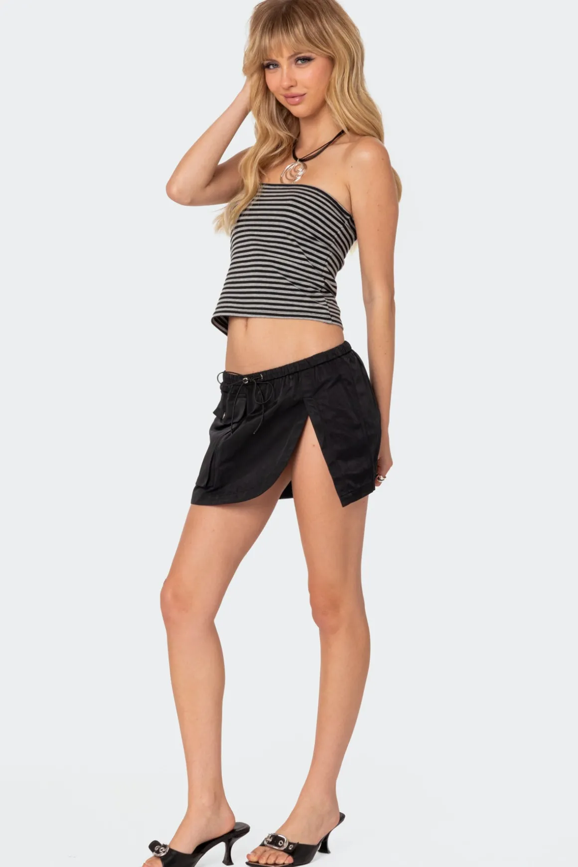 Keren Slitted Nylon Cargo Mini Skirt