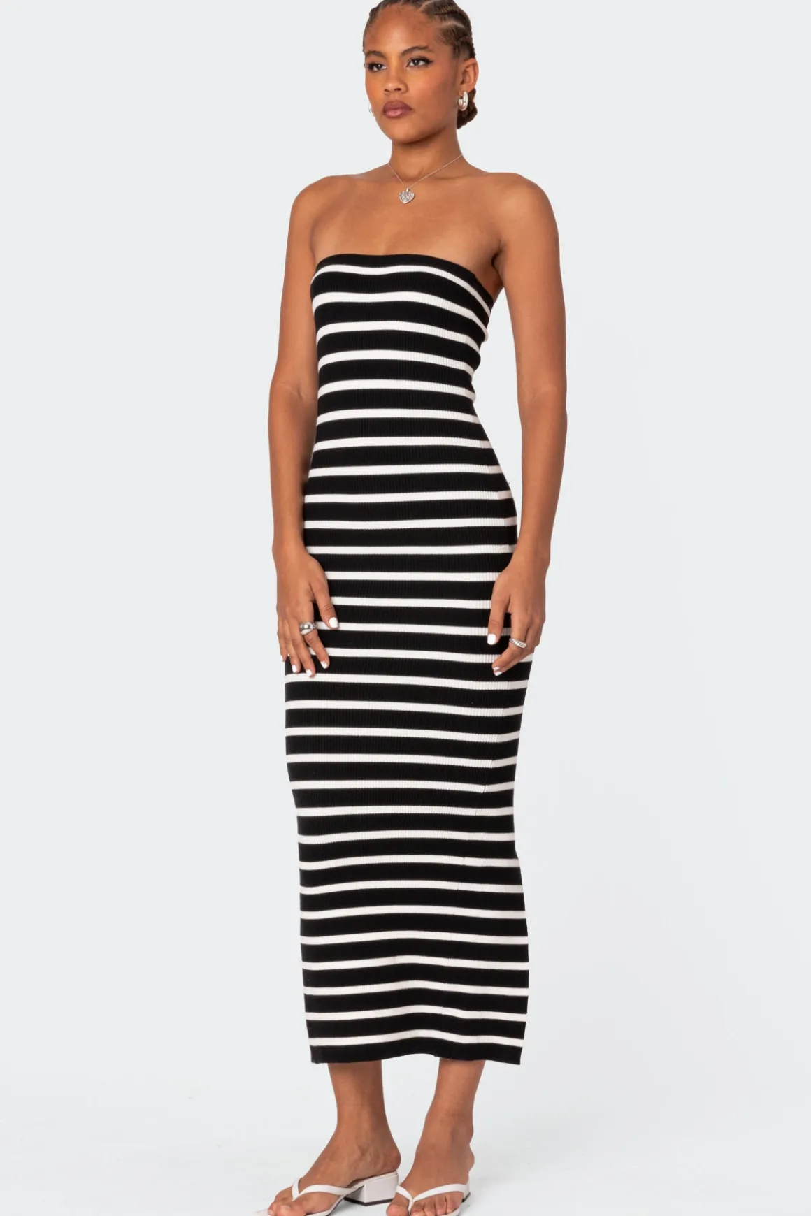 Knit Back Slitted Maxi Dress