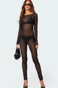 Kristine Sheer Mesh Rhinestone Jumpsuit