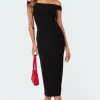 Kyla Off Shoulder Ribbed Midi Dress