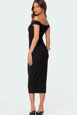 Kyla Off Shoulder Ribbed Midi Dress