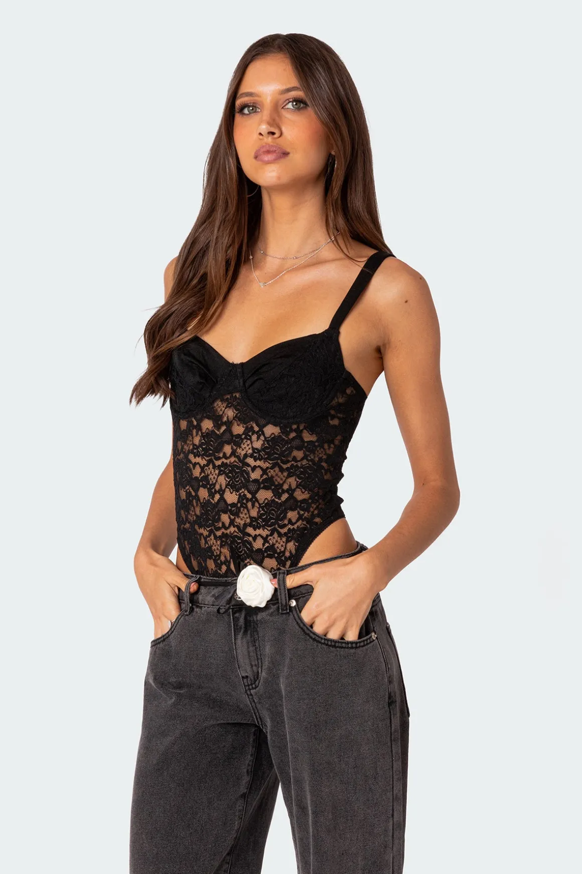 Lace & Satin Cupped Bodysuit