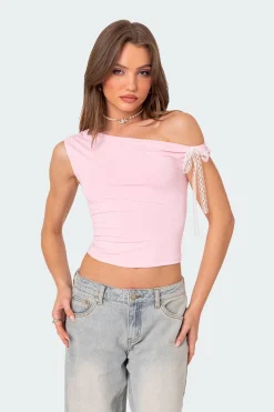 Lace Bow Asymmetric Top
