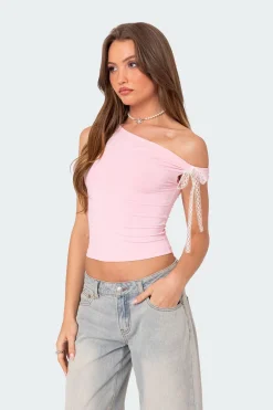 Lace Bow Asymmetric Top
