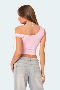 Lace Bow Asymmetric Top