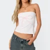Lace Bow Built In Bra Tube Top