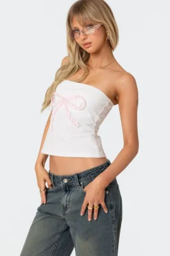 Lace Bow Built In Bra Tube Top