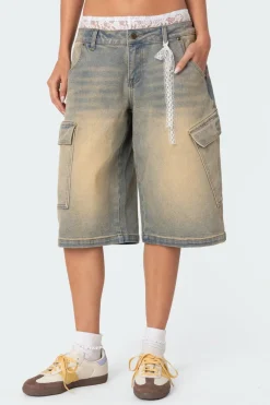 Lace Boxer Denim Bermuda Shorts