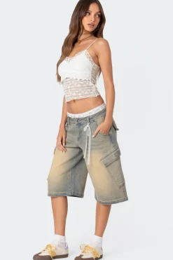 Lace Boxer Denim Bermuda Shorts