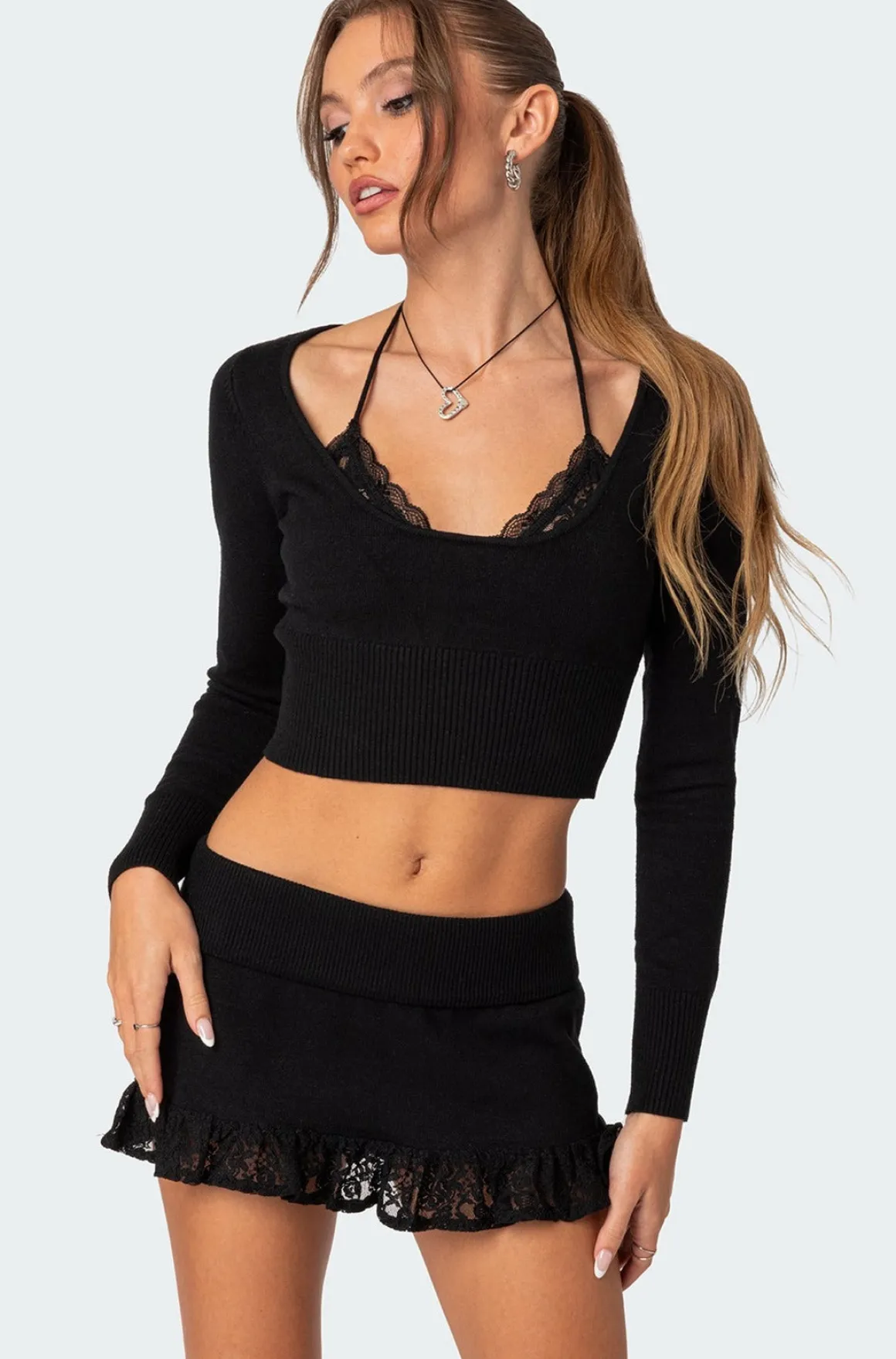 Lace Bra Detail Knit Top
