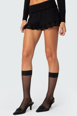 Lace Ruffle Knit Mini Skirt