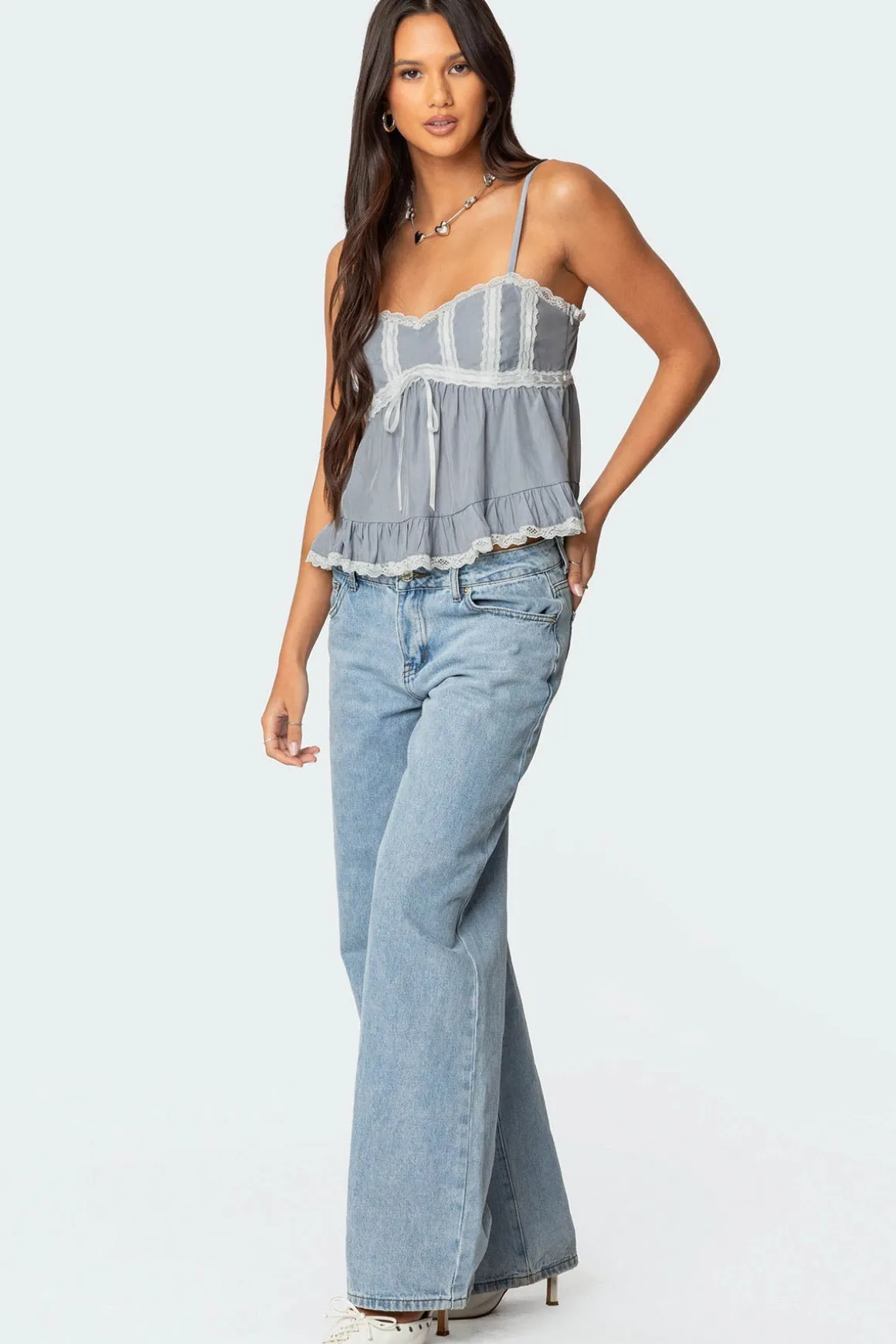 Lace Trim Babydoll Tank Top
