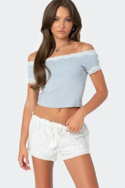 Lace Trim Off Shoulder Top