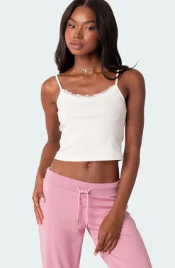 Lace Trim Ribbed Tank Top