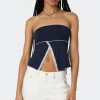 Lace Trim Split Front Tube Top