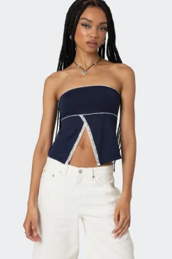 Lace Trim Split Front Tube Top