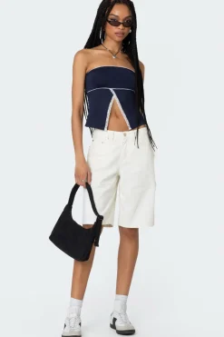 Lace Trim Split Front Tube Top