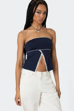 Lace Trim Split Front Tube Top