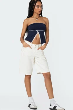 Lace Trim Split Front Tube Top