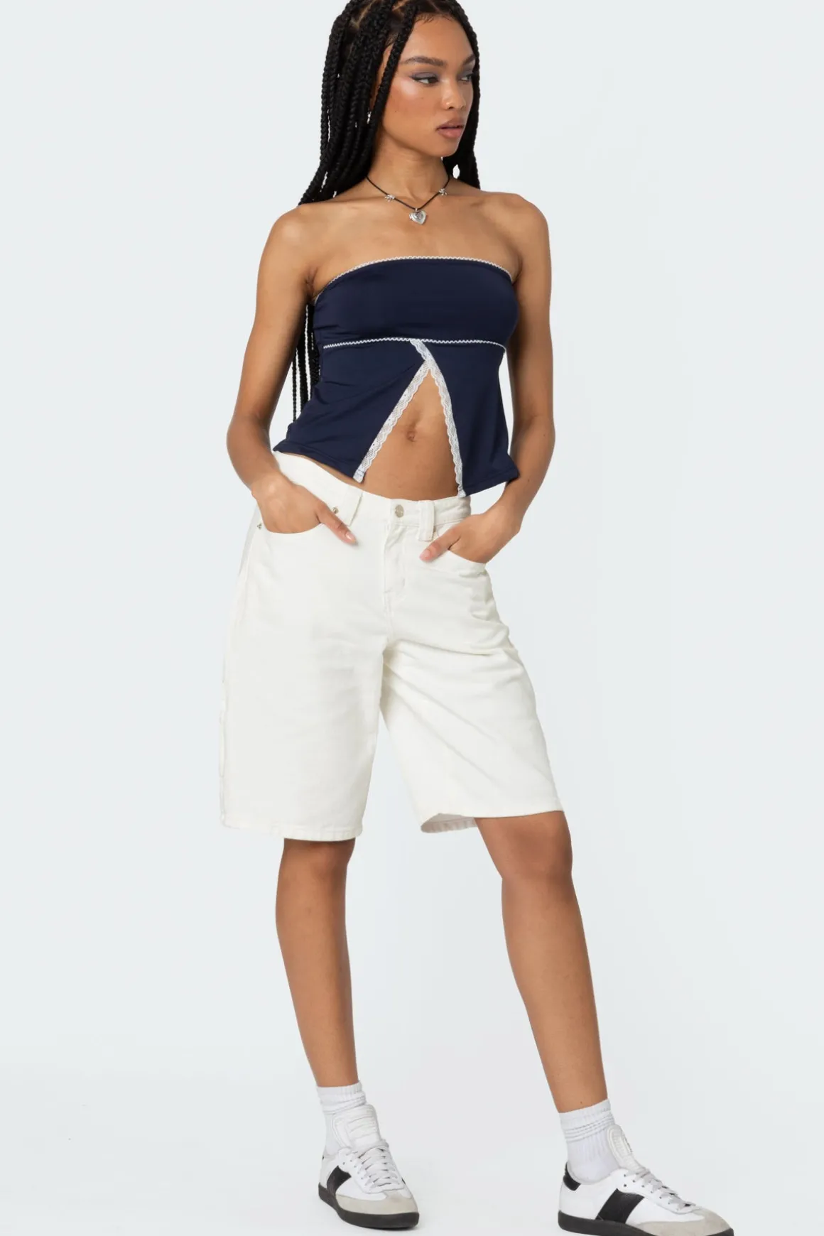 Lace Trim Split Front Tube Top