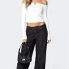 Lace Trim Striped Low Rise Jeans