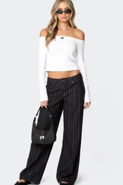 Lace Trim Striped Low Rise Jeans
