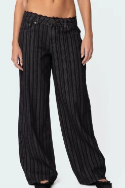 Lace Trim Striped Low Rise Jeans