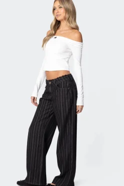 Lace Trim Striped Low Rise Jeans