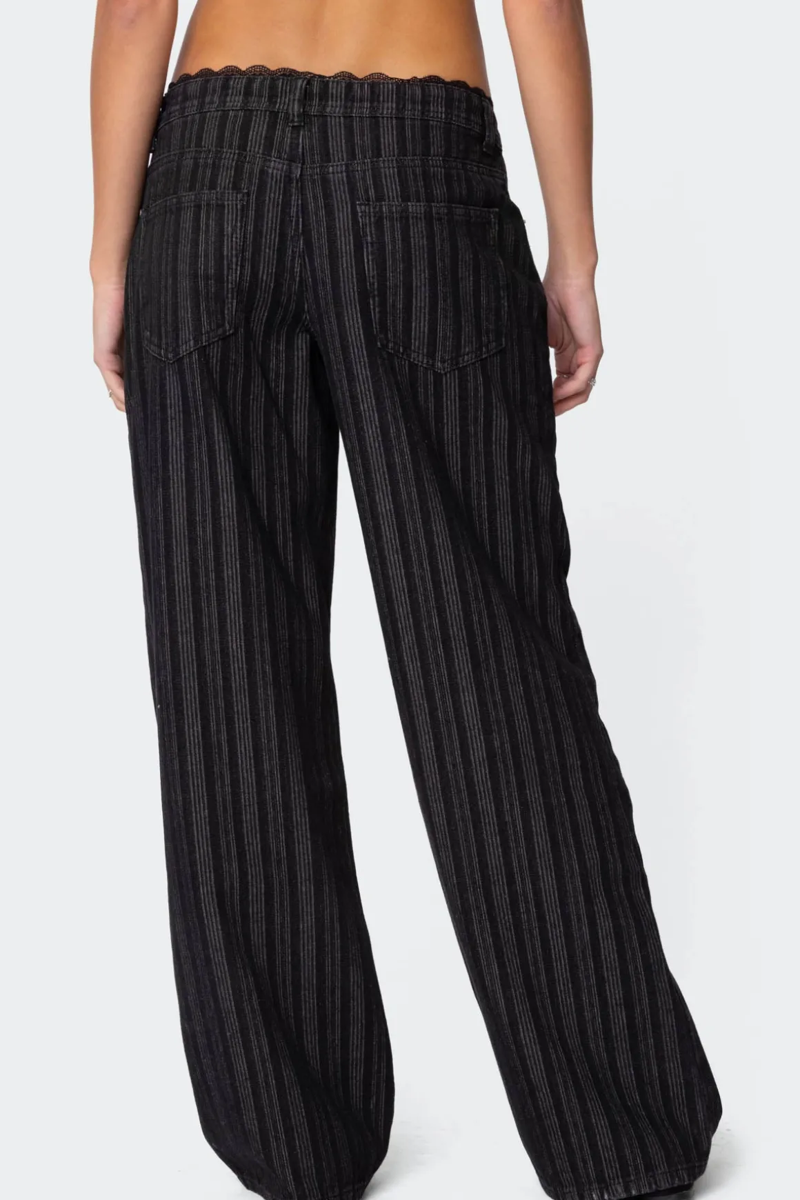 Lace Trim Striped Low Rise Jeans