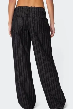 Lace Trim Striped Low Rise Jeans