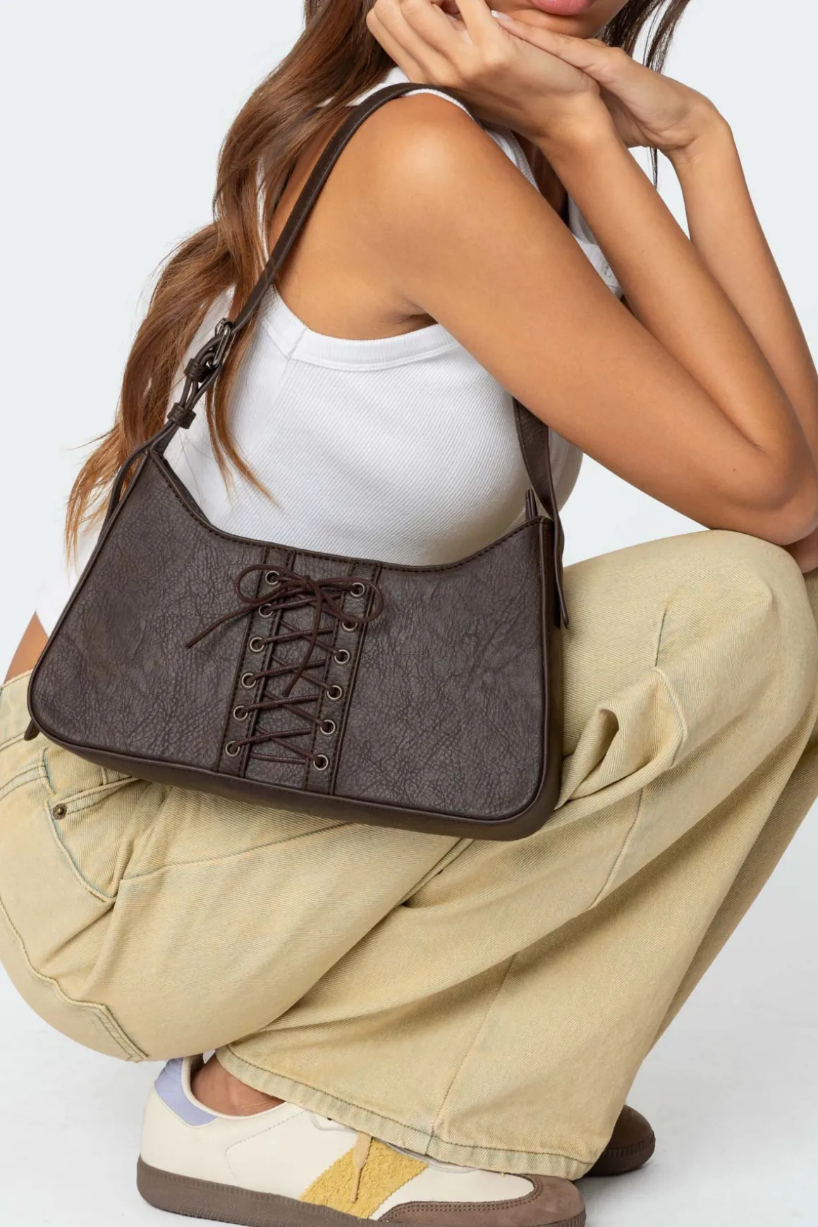 Lace Up Faux Leather Bag