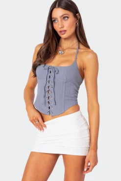 Lace Up Pinstripe Corset