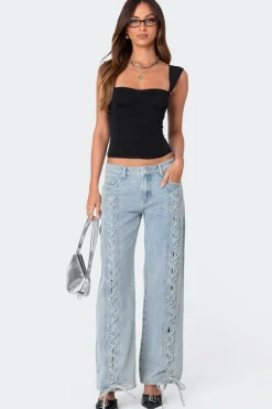 Laced Up Low Rise Jeans