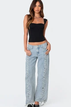 Laced Up Low Rise Jeans