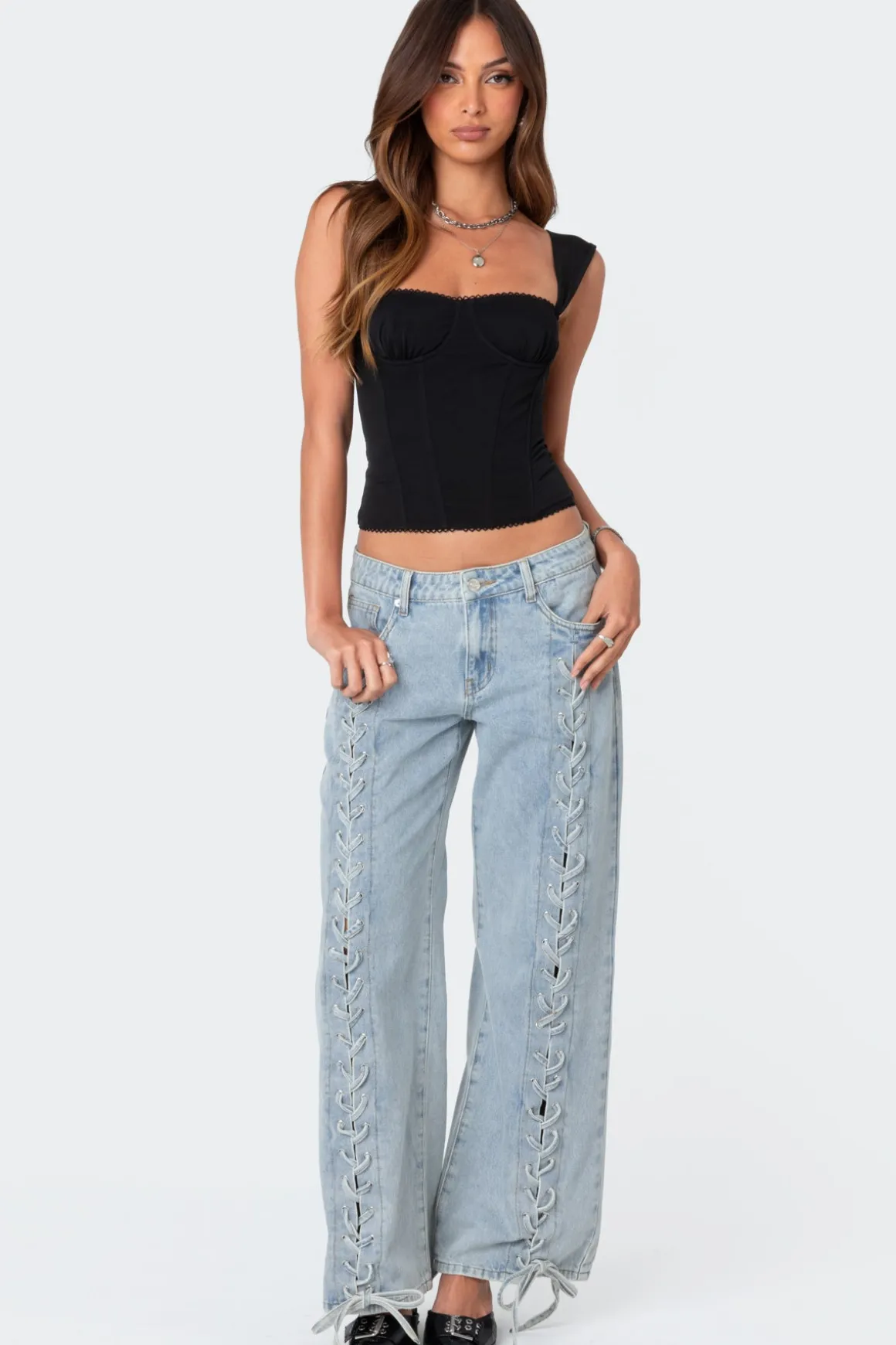 Laced Up Low Rise Jeans