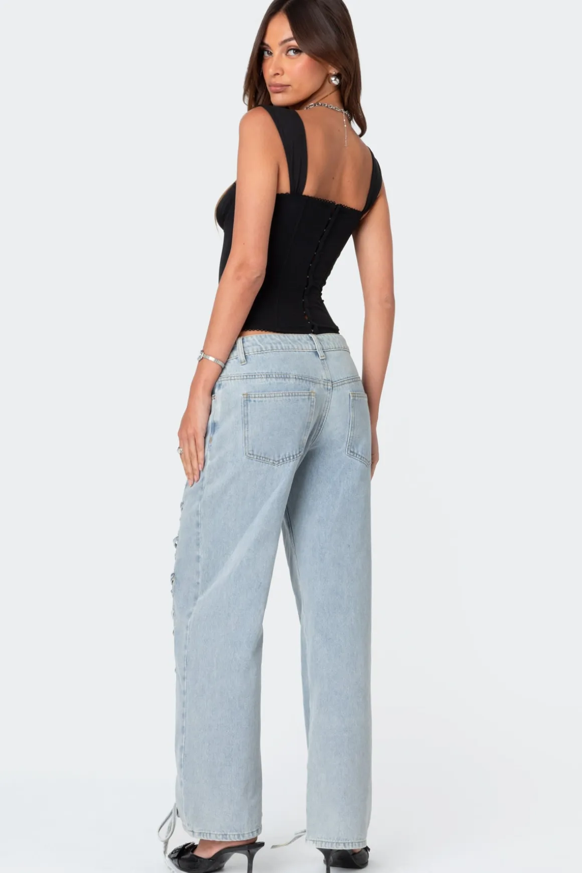 Laced Up Low Rise Jeans