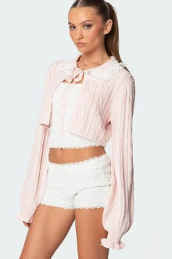 Lacey Collared Cable Knit Cardigan