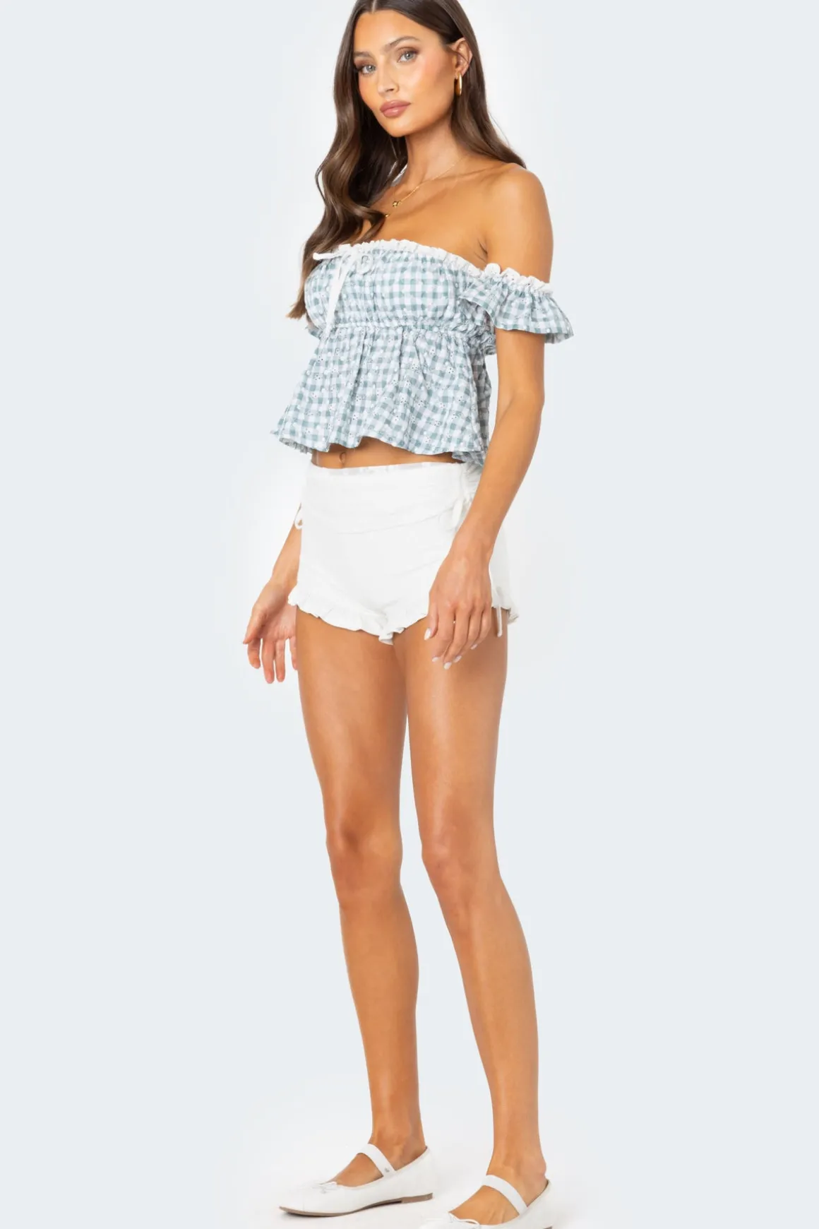 Lacey Ruffle Trim Fold Over Shorts