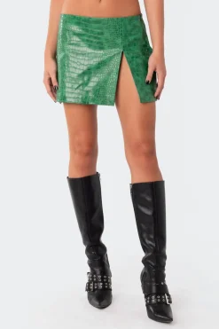 Lana Faux Croc Leather Slitted Skirt