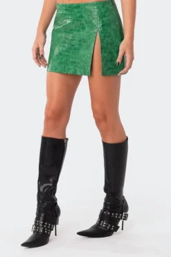 Lana Faux Croc Leather Slitted Skirt