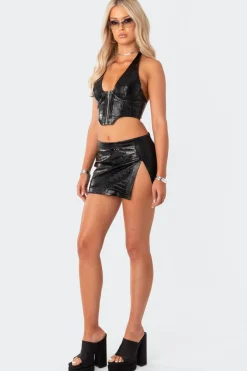Lana Faux Croc Leather Slitted Skirt
