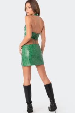 Lana Faux Croc Leather Slitted Skirt