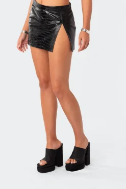 Lana Faux Croc Leather Slitted Skirt
