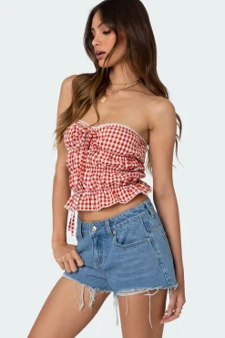 Lanna Gingham Elastic Scrunch Top