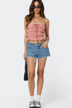 Lanna Gingham Elastic Scrunch Top