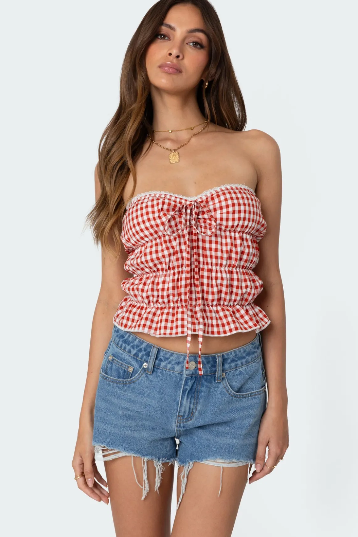 Lanna Gingham Elastic Scrunch Top