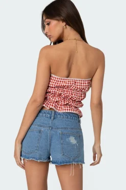 Lanna Gingham Elastic Scrunch Top