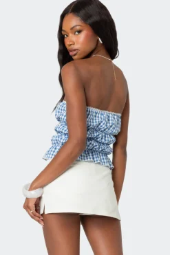 Lanna Gingham Elastic Scrunch Top