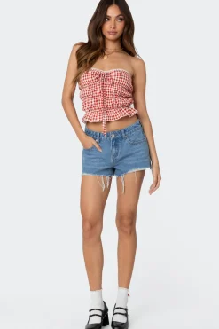 Lanna Gingham Elastic Scrunch Top